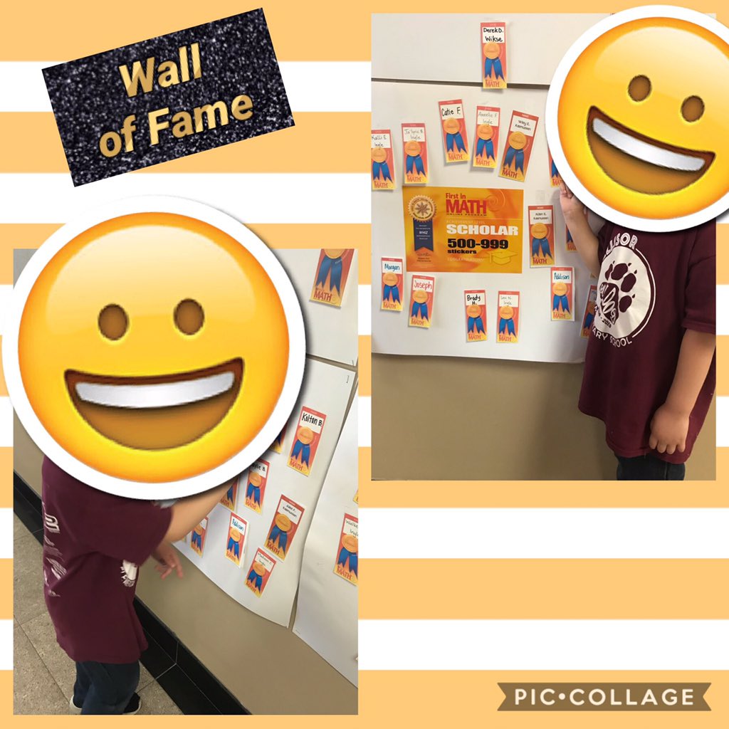 KadeeWikse's tweet photo. I wish you could see the smile on this kid’s face. He was so very proud. He has been collecting stickers little by little to make it on the Wall of Fame. Talk about making your heart happy. I’m so proud of him! @ellisorbulldogs @FirstInMath #ees1819 #risetothetop https://t.co/qvXu08Fasd