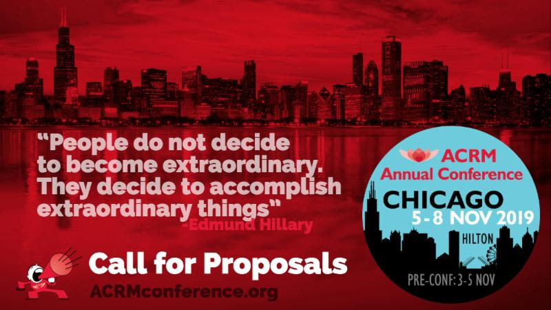 ACRMmilitaryVA's tweet photo. SAVE THE DATES:
ACRM Conference: Progress in Rehabilitation Research
Core Conference: 5 - 8 NOV 2019
Pre-Conference: 3 - 5 NOV 2019
CALL FOR PROPOSALS
https://t.co/mio2VZxZcc โฆ โฆ
#ACRM2019 #RehabMedicine #MVA #DVBIC #TBI https://t.co/8zfqq5PPJr