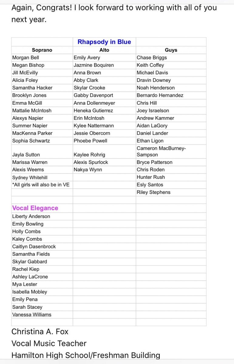 HamiltonChoirs's tweet photo. Congrats to all who made it in Rhapsody in Blue and Vocal Elegance! https://t.co/ihDMCocZNp