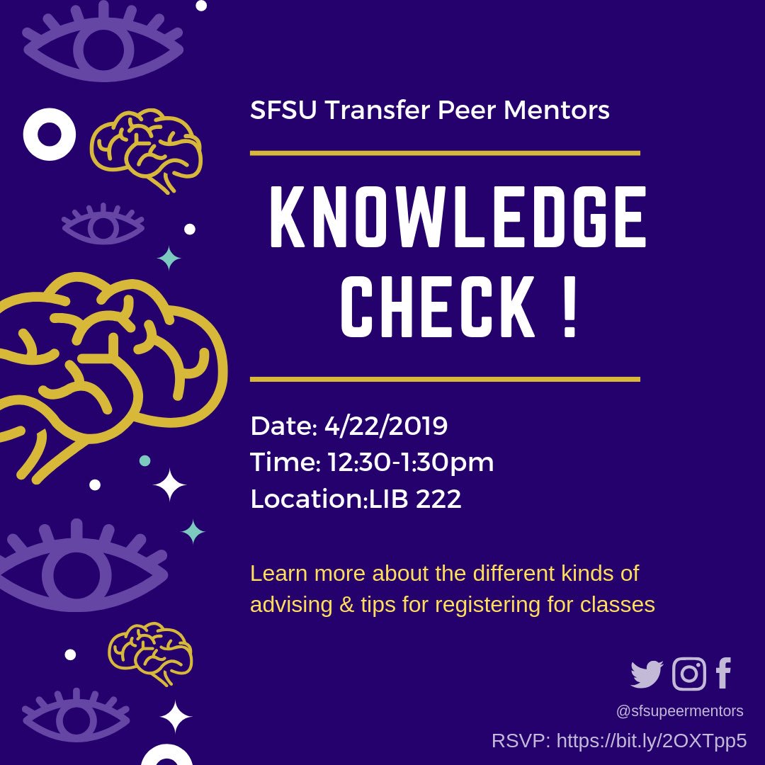 sfsupeermentors's tweet image. Don’t forget to join us for our workshop on Monday! #transfercommunity #transferstudents