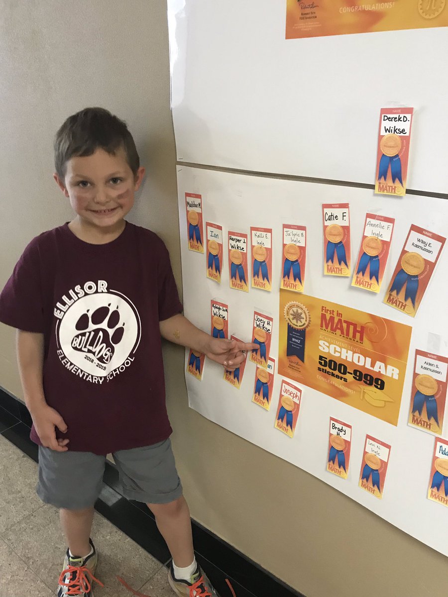 KadeeWikse's tweet photo. I wasn’t kidding when I said moving ribbons was contagious in our room. Here is #5 this week!! This guy was so excited he wanted to tell everyone he could. He was tenacious as he worked to get on the Wall of Fame!! @ellisorbulldogs @FirstInMath #ees1819 https://t.co/14ar1BiHCu