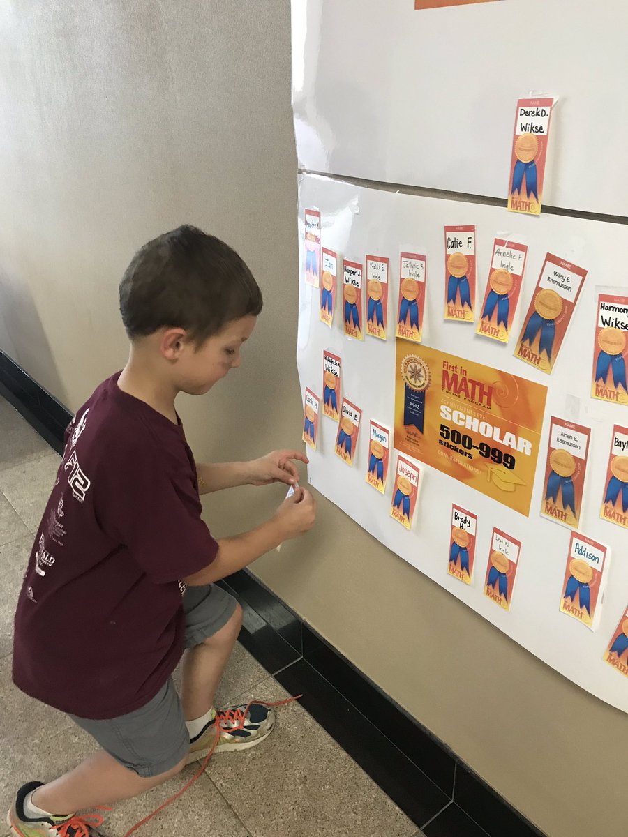 KadeeWikse's tweet photo. I wasn’t kidding when I said moving ribbons was contagious in our room. Here is #5 this week!! This guy was so excited he wanted to tell everyone he could. He was tenacious as he worked to get on the Wall of Fame!! @ellisorbulldogs @FirstInMath #ees1819 https://t.co/14ar1BiHCu