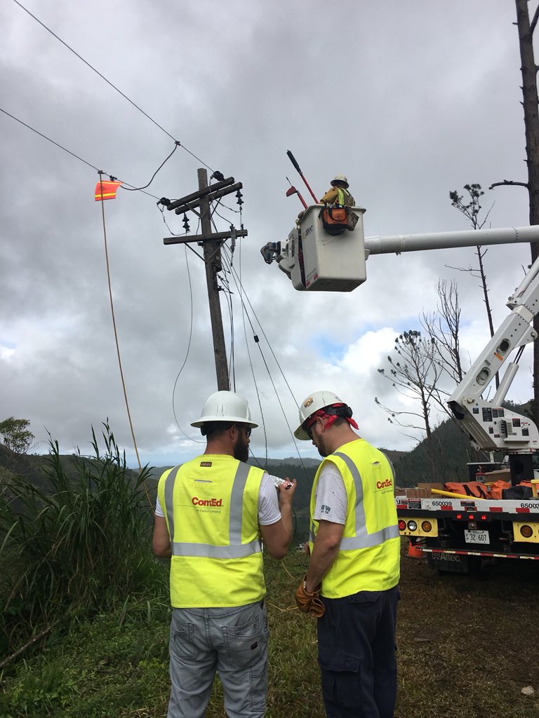 ComEd's tweet photo. Whether we’re powering Illinois or #PoweringPR, the work doesn’t stop! This National Lineman Appreciation Day, let’s remember our mutual assistance crews. #ThankALineman #ThankALineworker https://t.co/lGW9Nc067p