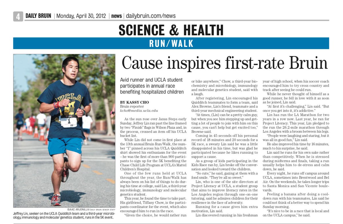 THROWBACK THURSDAY!

Check out the Daily Bruin's spotlight on Jeffrey Lin from the 13th Annual Bruin Run/Walk in 2012 and how Bruin Run/Walk's cause to help the Mattel Children's Hospital inspired him!