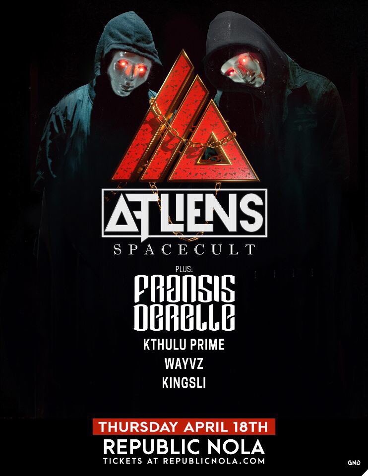 RepublicNOLA's tweet image. Only THREE more hours until doors open for @ATLiensOfficial! Who’s coming to party tonight and show this storm who’s boss!?