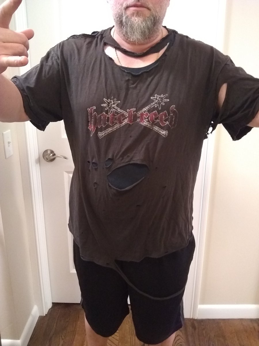 bones6800's tweet photo. @jameyjasta Heading into #nyc tomorrow night to mosh in another @hatebreed pit \m/ this shirt has seen many shows over the 25 years, should it get ONE more show? Or lay it to rest? #diehardasitcomes https://t.co/aS7Y6WWRYF