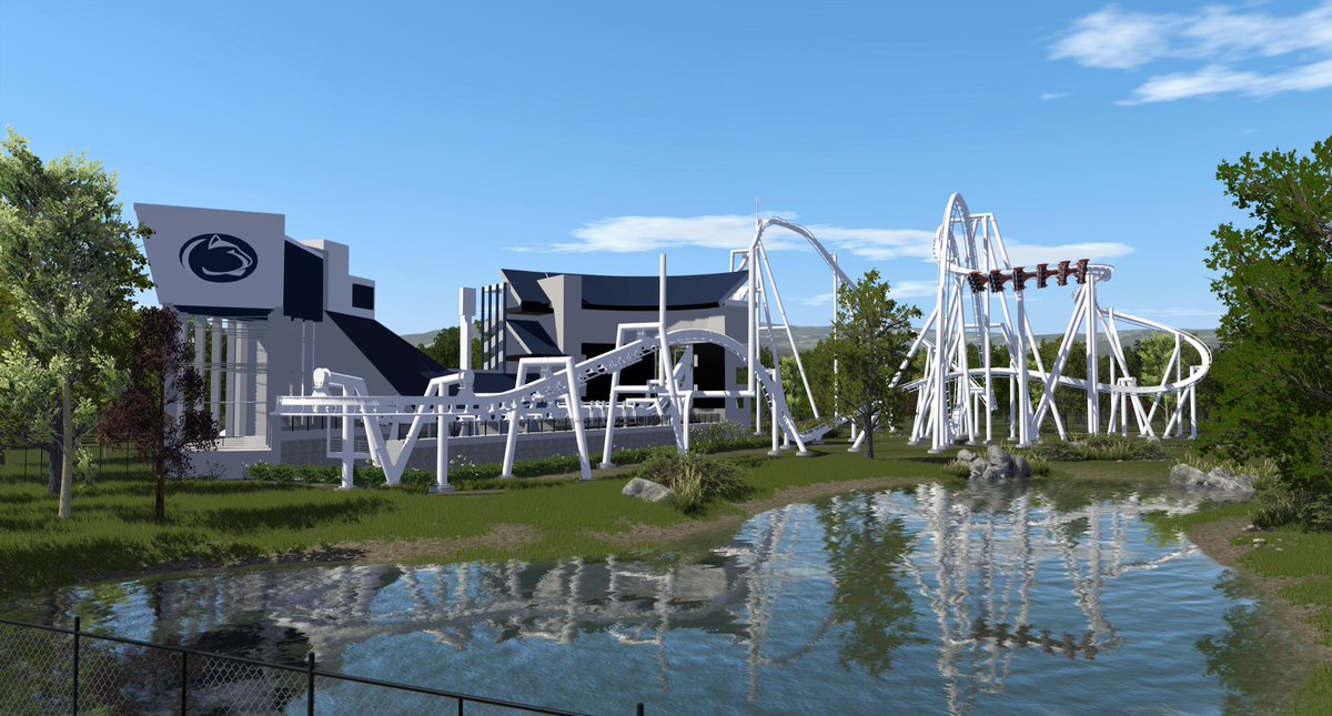PennStateTPEG's tweet photo. @nolimitscoaster How about a #screenshotsaturday entrance by Penn State TPEG? This is the White Loop, a B&amp;M launched flying coaster themed to our football team and meant to simulate flight of a football! Video coming soon! https://t.co/j83yazdjEB