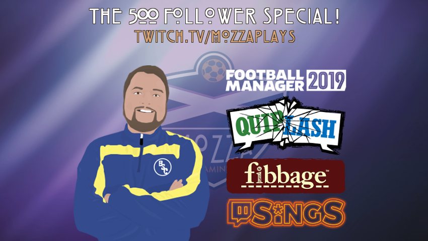 MozzaRobertson's tweet photo. It's almost time!

💻 https://t.co/wy7vcgfNx1

The 500 follower special, live on @Twitch from 12pm today. We've got #FM19 to start before I hand over control to you guys - #Quiplash, #Fibbage and of course #TwitchSings as and when you want them.

#FMBaseLIVE #500FollowerStream https://t.co/9auHUbQGJe