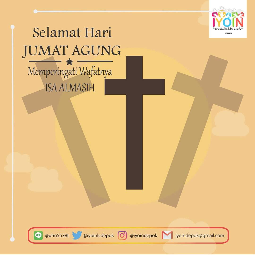 IYOINLCDEPOK's tweet photo. "Karena begitu besar kasih Allah akan dunia ini, sehingga Ia telah mengaruniakan Anak-Nya yang tunggal, supaya setiap orang yang percaya kepada-Nya tidak binasa, melainkan beroleh hidup yang kekal." [Yohanes 3:16] 
Selamat hari Jumat Agung, Tuhan memberkati.

#shareandsynergize https://t.co/YLpeI9Bnxa