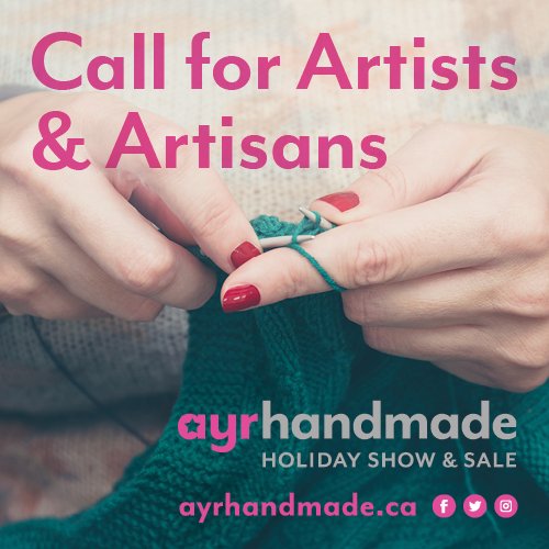 ayrhandmade's tweet photo. Call for artists and artisans! Applications are now open! Our 5th Annual Ayr Handmade Holiday Show &amp; Sale takes place Saturday, November 30, 2019 at the North Dumfries Community Complex. Email annette@ayrhandmade.ca for an application form. Last day to apply is June 28, 2019. https://t.co/qYOI432fiK