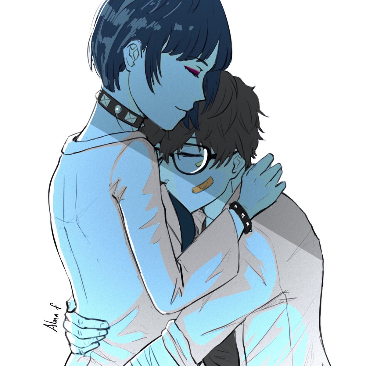 AlmaFarron's tweet photo. “Don’t push yourself too hard, it’ll be a problem for me if my little guinea pig is broken.” The doctor said as she kissed his crown.

“Mm, I know.” He merely nod, succumbing to the warmth of his doctor. It felt like home.

#persona5 #AkiTae #taetakemi #akirakurusu https://t.co/DNL49Fdf7Q