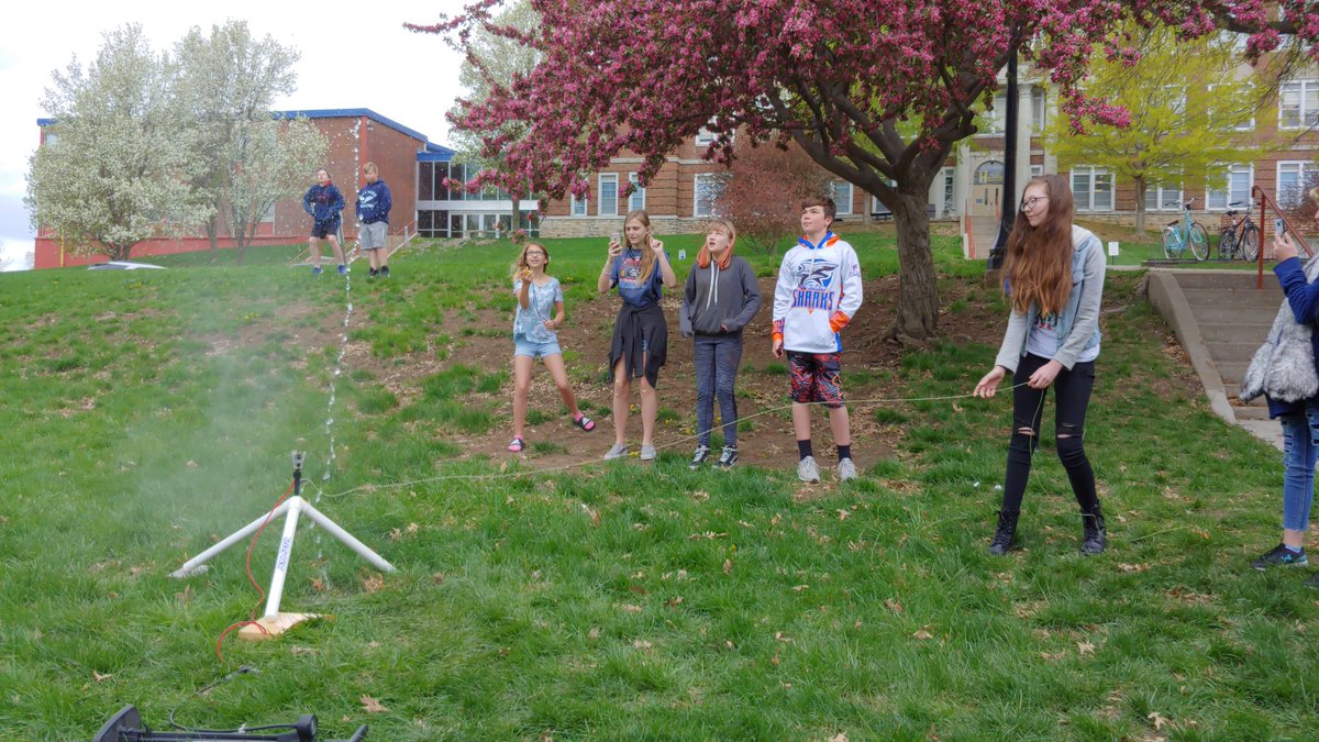 angmerenbloom's tweet photo. Physics fun with bottle rockets. Examining Newton's laws outside! #lpsleads #heritagems https://t.co/rxSHDPZU58