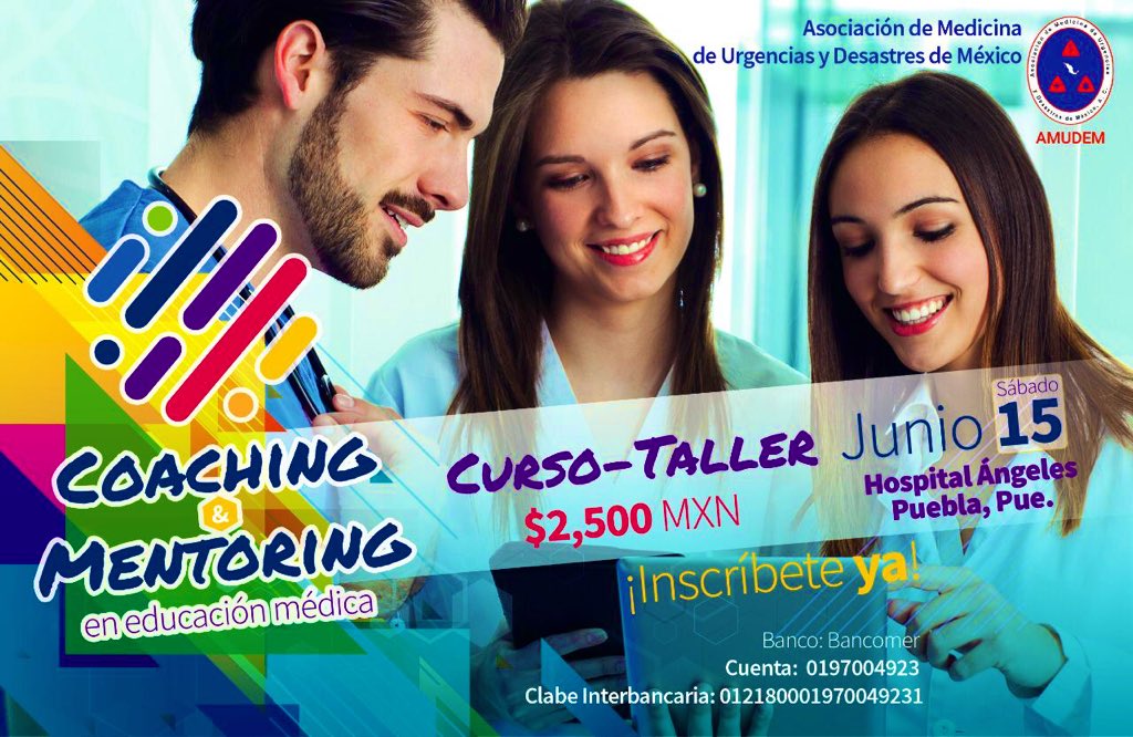 CoachEdMedMx's tweet photo. ATENCIÓN #PUEBLA
Quieres aprender a mejorar la enseñanza médica?
Hospital Ángeles Puebla #HAP
15 de Junio 2019
Llega #TeamCyM @Berrysophie @Dr_Dive @DraNorah @job_rdz
Inscríbete ya! #SoyMedEdMX https://t.co/e4prVG5gBg