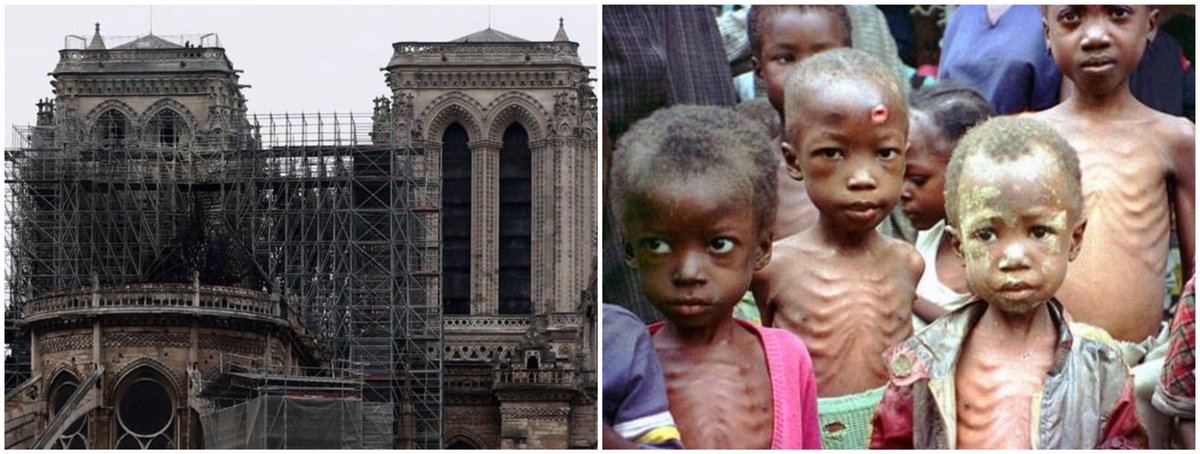 pasbailey's tweet photo. Luego del del incendio en la Catedral de Notre Dame, las familias más ricas de Francia ofrecieron donar más de mil millones de dólares, mientras en algunos países Africanos, los niños mueren de hambre; esto no solo es pecado, es inmoral e inhumano. Nos falta, AMOR por él prójimo https://t.co/CjA96otrNS
