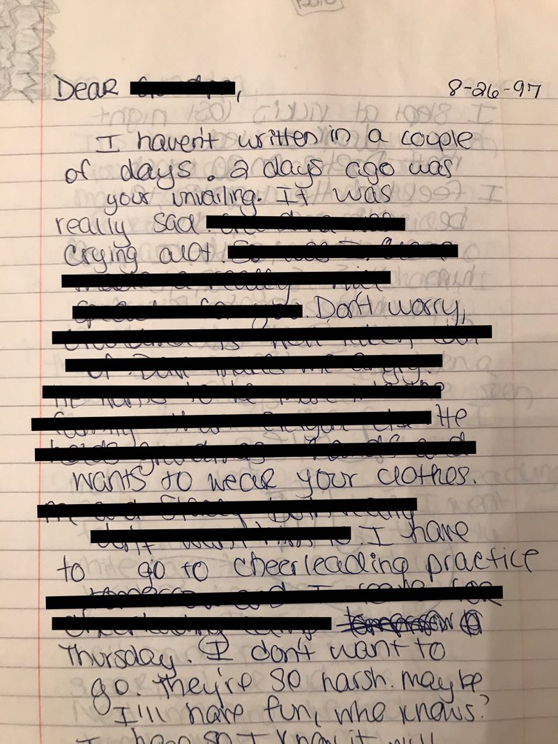Mortified's tweet photo. After intense governmental pressure, we have released a redacted version of teenage journals from our TV series. To hear the rest, watch #TheMortifiedGuide on Netflix or listen to our podcast https://t.co/fLD5OFMZaZ https://t.co/hNMwh23BWH