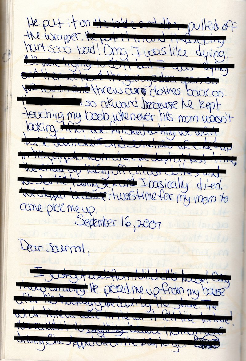 Mortified's tweet photo. After intense governmental pressure, we have released a redacted version of teenage journals from our TV series. To hear the rest, watch #TheMortifiedGuide on Netflix or listen to our podcast https://t.co/fLD5OFMZaZ https://t.co/hNMwh23BWH