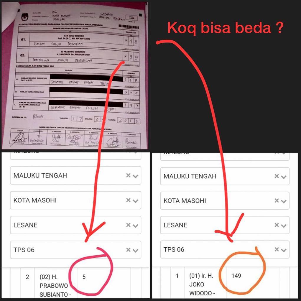 RakaFrastia's tweet photo. Ini maksudnya apa? Kecurangan apa ke bodohan ..inget pak @KPU_ID
 Kami Juga punya C1 #INAelentionObserverSOS https://t.co/6RVnE9z5w4