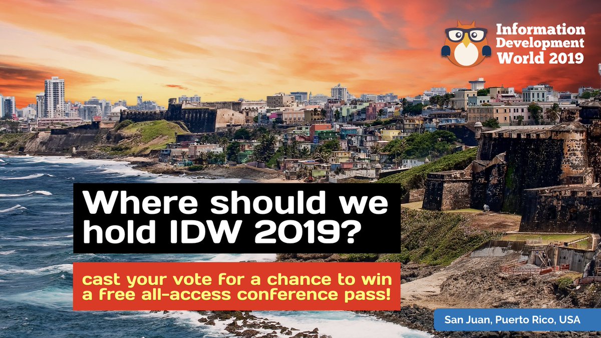 #SanJuan Puerto Rico! Planning for 5th Information Development World <a href="/InfoDevWorld/">InfoDevelopmentWorld</a> is underway. We’re busy scouting locations and need your help. Vote for the location of the next conference and you'll be entered into a drawing for a free all-access pass.  ed.gr/biat6