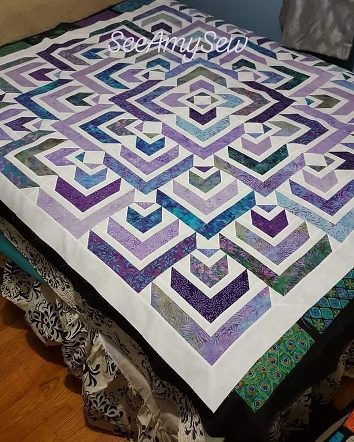 See_Amy_Sew's tweet photo. 1st mitred border on. Wide purple border next, then it'll be ready to quilt. #NorthStarQuilt #MSQC #IslandBatiks #BoundlessFabrics https://t.co/BNN2xDdVn7