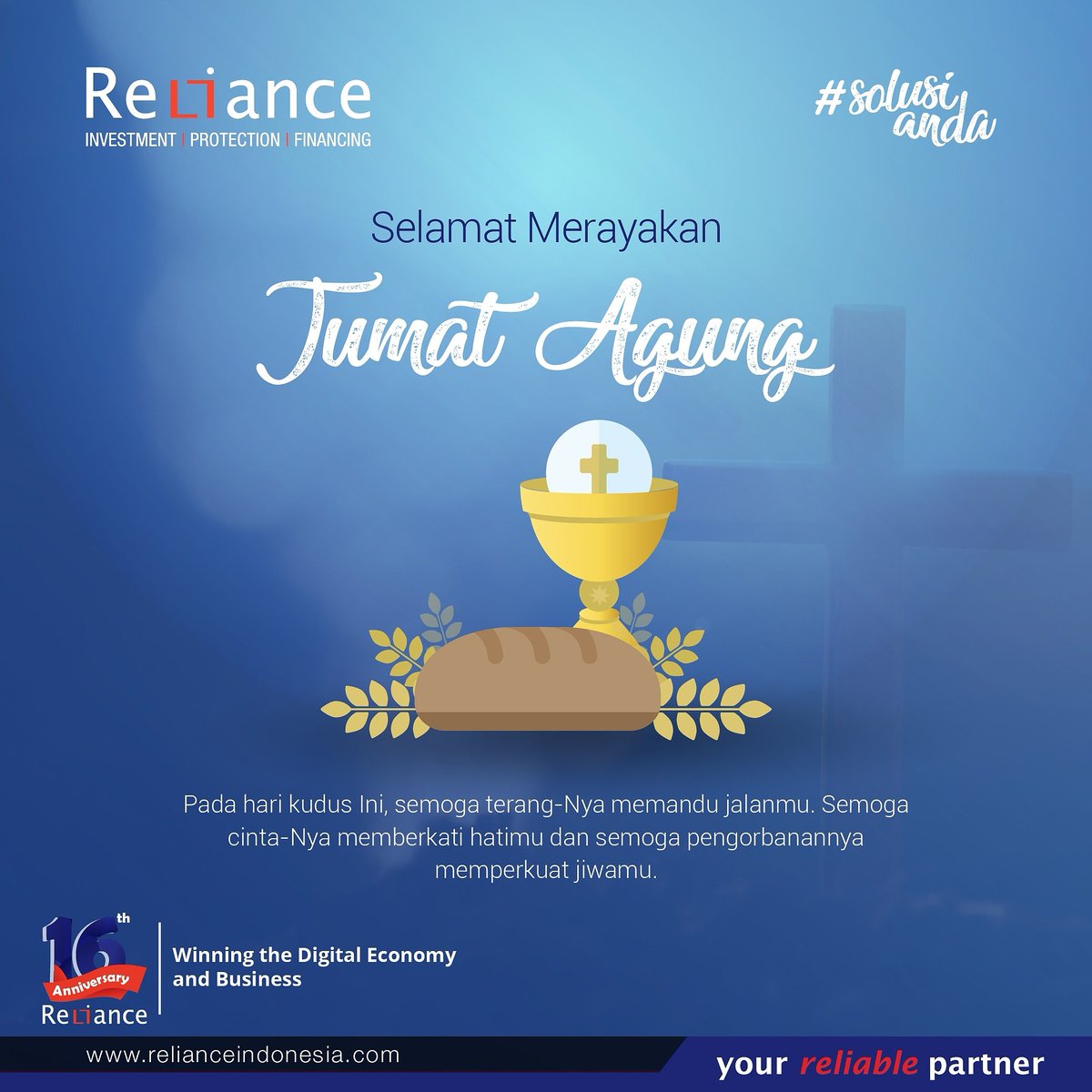 Reliance_ID's tweet photo. Reliance Group mengucapkan Selamat Merayakan Jumat Agung kepada Seluruh Umat Kristiani di Seluruh Indonesia. Semoga Cinta, Kasih, dan Damai Selalu Menyertai Kita Semua.
.
#relianceindonesia #reliancegroup #yourreliablepartner #solusianda #reliancesekuritas #reliancelife https://t.co/vEjQQUn60C