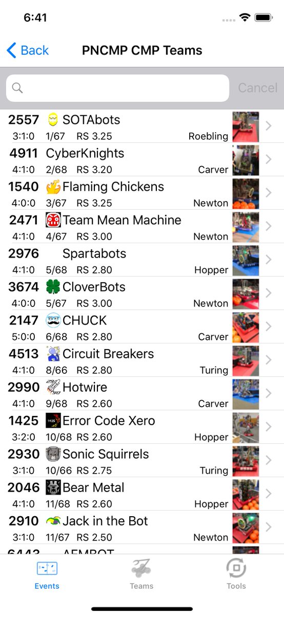 frctracker's tweet image. With Houston underway, you can track the status of teams from your favorite local event by navigating to that event and tapping on the &quot;## Teams at Championship.&quot; It shows the division, rank and ranking score for each team.