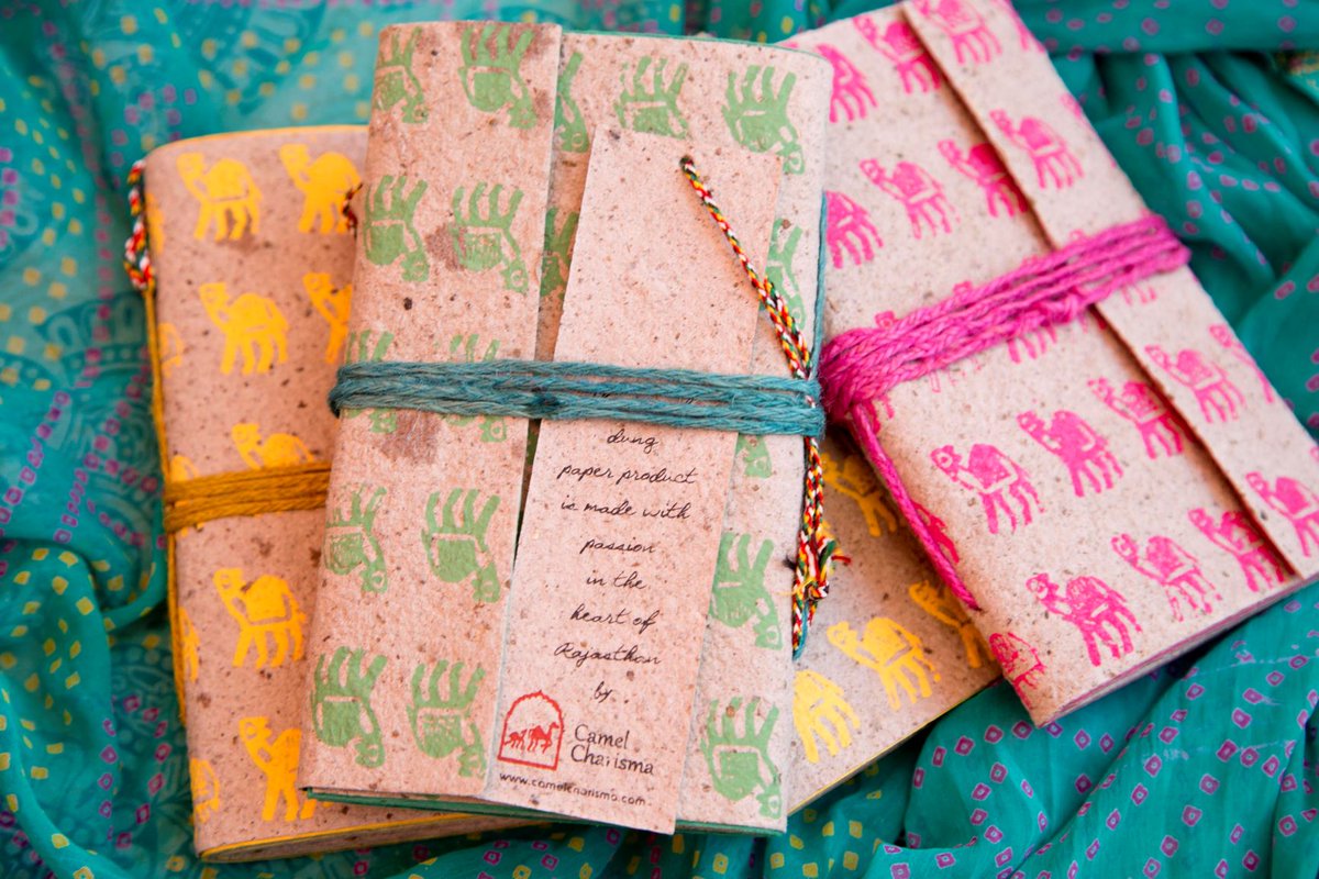 These are our #camelpoopaper diaries - made from the most biodiverse paper on earth: the 36 different plants our camels nosh. No better memento of #Rajasthan!