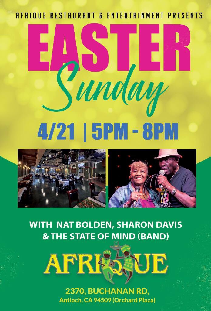 Afrique_Rest's tweet photo. Live band this Sunday for Easter starting at 5pm! Come enjoy 💃🏽🕺🏾
#afrique
#afriquerestaurant
#easter
#eastersunday
#liveband
#natbolden
#sharondavis
#entertainment
#business
#food
#music
#dancing https://t.co/dBdnIaUtKz