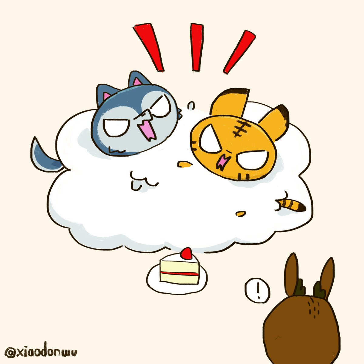 啊 動物 Twitterissa 鷸蚌相爭 漁夫の利 The Wolf Has A Winning Game When The Shepherds Quarrel Third Win Game Cake Cute nimals Animal Drawing Illustration Manga Character Gallary イラスト スケッチ イラストレーター 鷸蚌 争い ケーキ