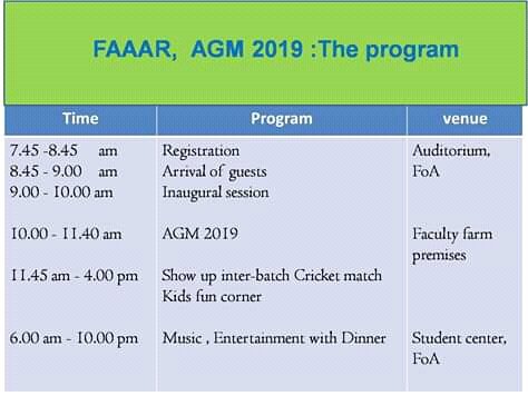 RUSLofficial's tweet photo. Faculty of Agriculture Rajarata University of Sri Lanaka Alumni Annual Get - together 2K19 & AGM on 20th April at 9.00 am onward in the faculty premises.
Dear all, please see the agenda of the morning session & the day program of FAAAR, AGM 2K19
#RUSL #FAAAR #2K19 https://t.co/qDxYiT6s0v
