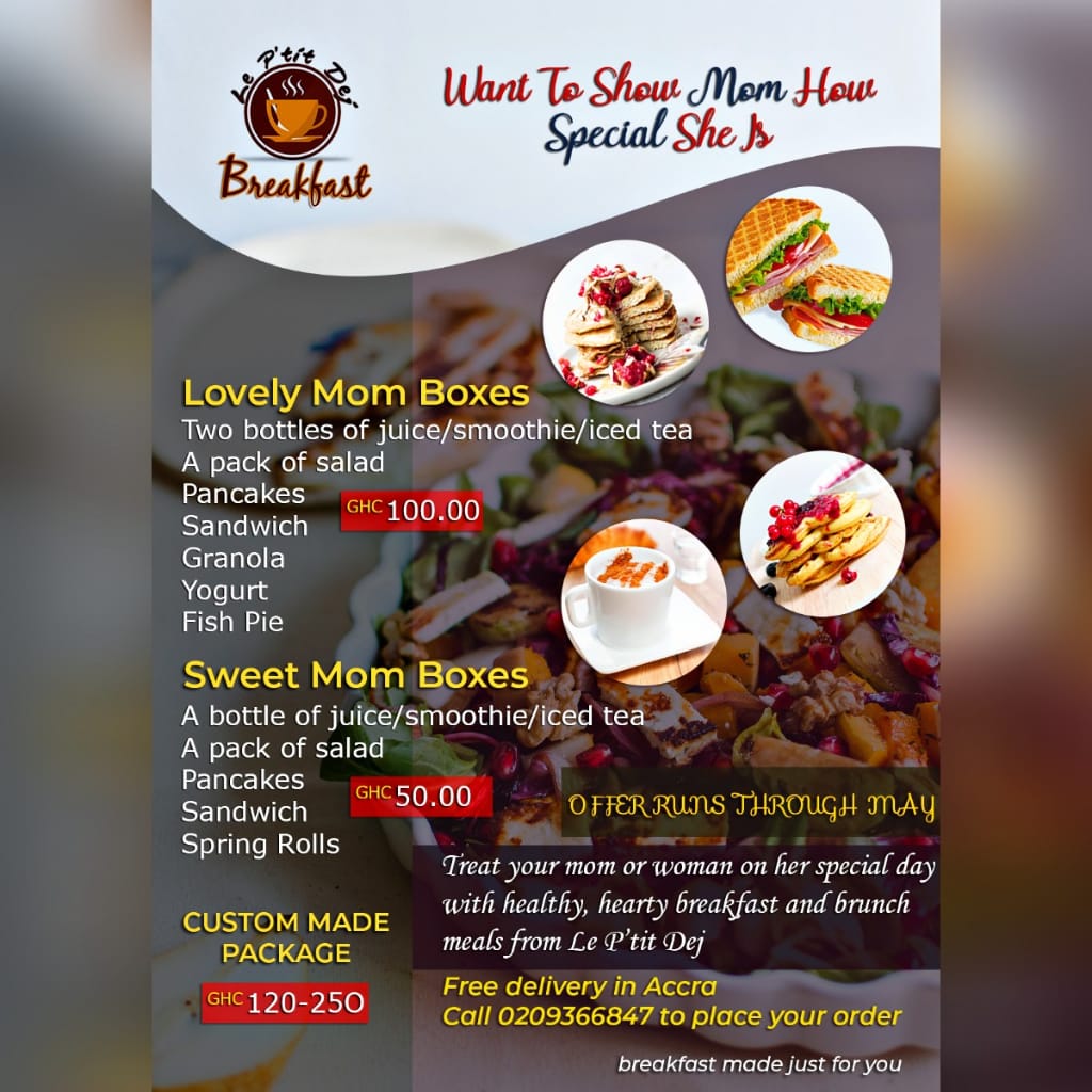 DufeRejoice's tweet photo. Life does no come with a manual, it comes with a mother.
Let's give our mothers a break in the kitchen this #monthofmay. 
Call or Whatsapp us on 0209366847 to place your orders.
Offer rounds through the entire month of May.
#breakfast
#MothersDay2019 
#Ghana https://t.co/xHWVC36gHj