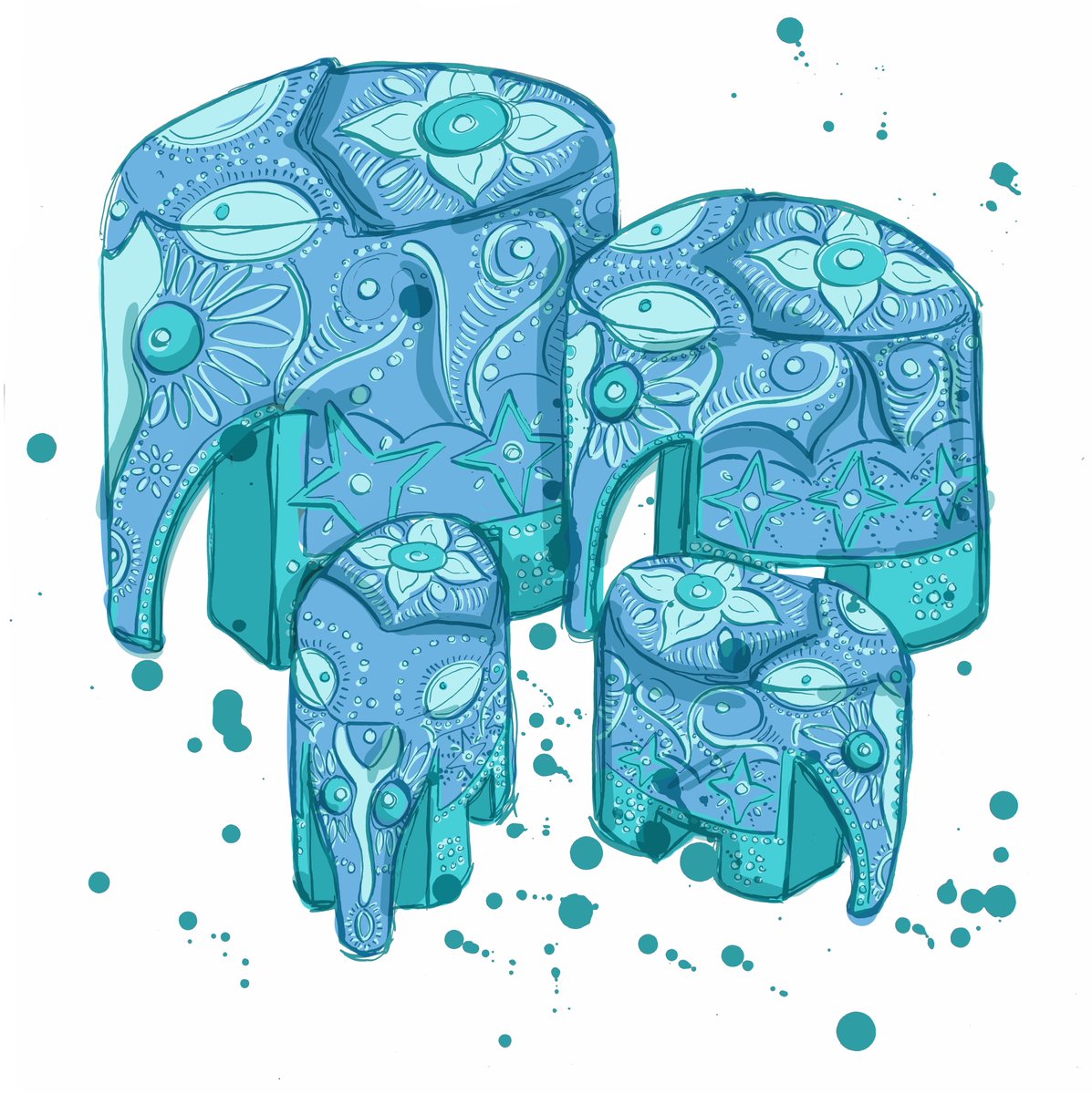 HMcAusland's tweet photo. Kicking the day off with some lil' elephants!
.
.
.
#elephanttoy #toy #blue #turquoise #elephant #playtime #ink #inksplat #procreate #HMc #Heather https://t.co/Z6k7keFDgJ