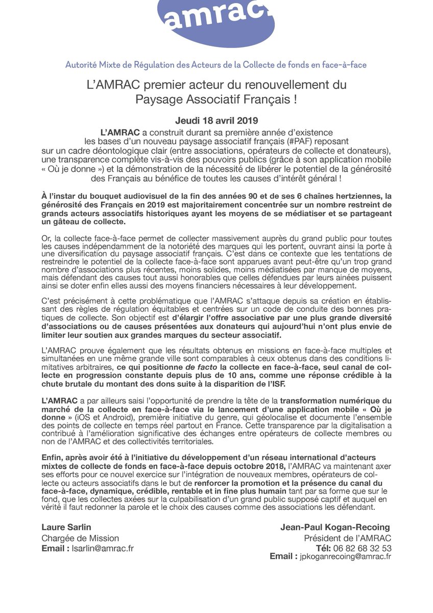 AMRACFR's tweet photo. L’#AMRAC premier acteur du renouvellement du
Paysage Associatif Français ! => Le CP de notre président @JPKoganRecoing : "l’AMRAC va maintenant axer
ses efforts pour ce nouvel exercice sur l’intégration de nouveaux membres, opérateurs de collecte ou acteurs associatifs" #PAF #f2f https://t.co/HeDCvuYLtL