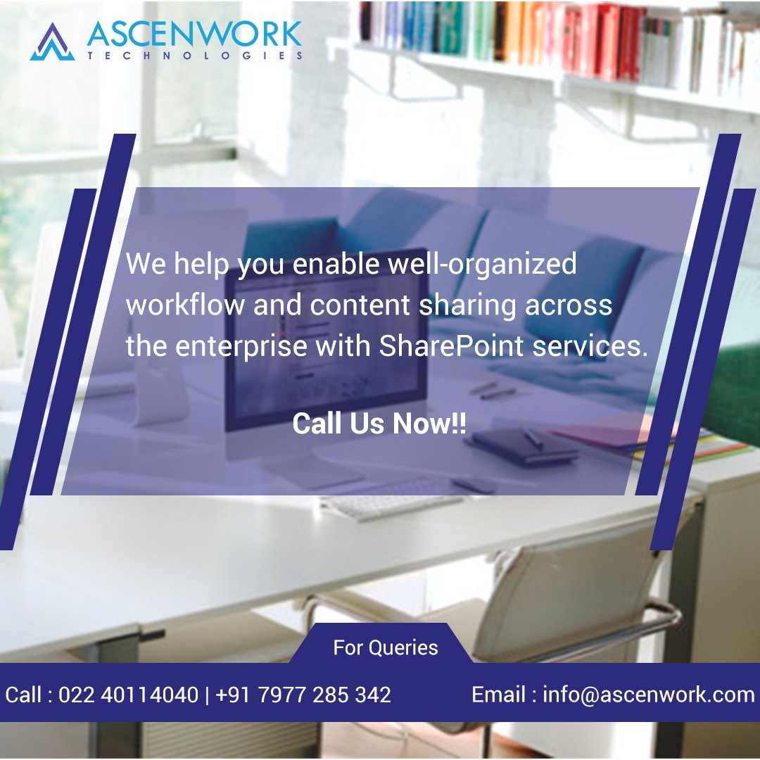 ascenwork's tweet photo. We Help You Enable Well Organized Workflow And Content Sharing Across The Enterprise With SharePoint Services.
Call Us Now!!!!!
#AscenWorkTechnologies #MicrosoftSharePointSolution
#ProjectManagement #DocumentsManagementSystem #SoftwareDevelopment #SharePointDevelopment https://t.co/JyYQBKqjj5