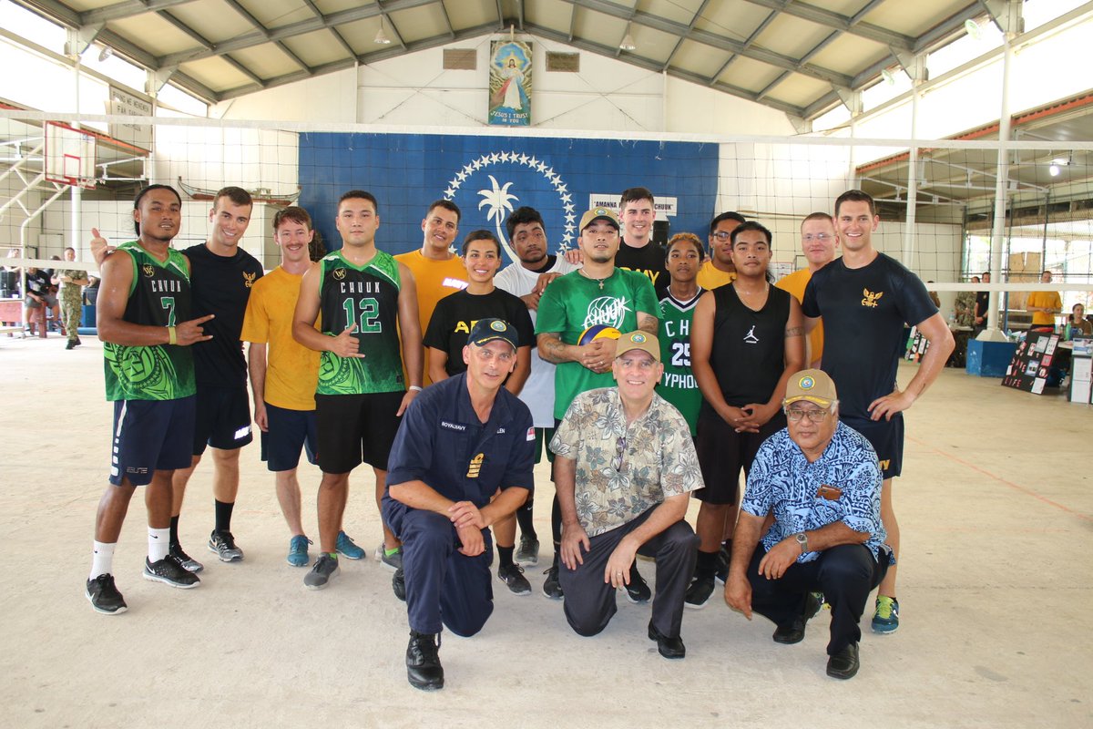 USEmbassyFSM's tweet photo. Chuuk State 2018 Micro Games Volleyball Champions recently challenged #PacificPartnership2019 in a volleyball match at Saramen Chuuk Gymnasium. Congratulations to all participants you are all winners! #PP19 🇺🇲🇫🇲 https://t.co/GnW05qbAxO