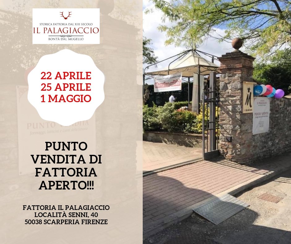 palagiaccio's tweet photo. 22 Aprile - 25 aprile - 1 maggio PUNTO VENDITA DI FATTORIA APERTO!!! https://t.co/e3TjsGRZ3O