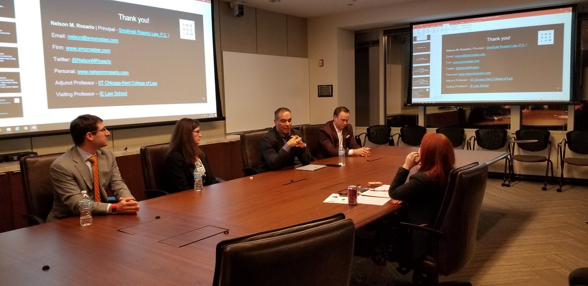 DunstanBarnes's tweet photo. Thanks to David Cades, Catherine Klima, @DennisCGarcia, @NelsonMRosario, &amp; Shyla Jones for an excellent panel discussion. Great #IPLAC Young Members Committee event at @McAndrewsIP  #EmergingTechnologies #YMCEmergingTech https://t.co/vtXRKJyXUn