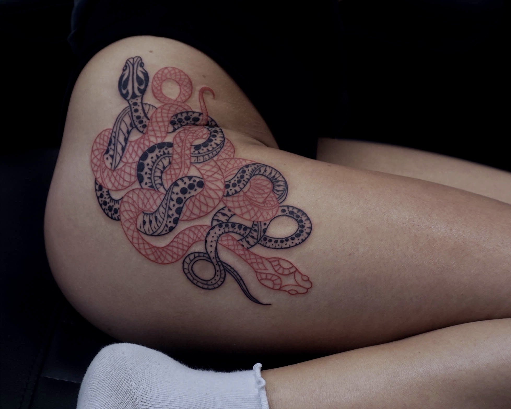 Red snake tattoo on the hip #14 Red snake tattoo on the hip