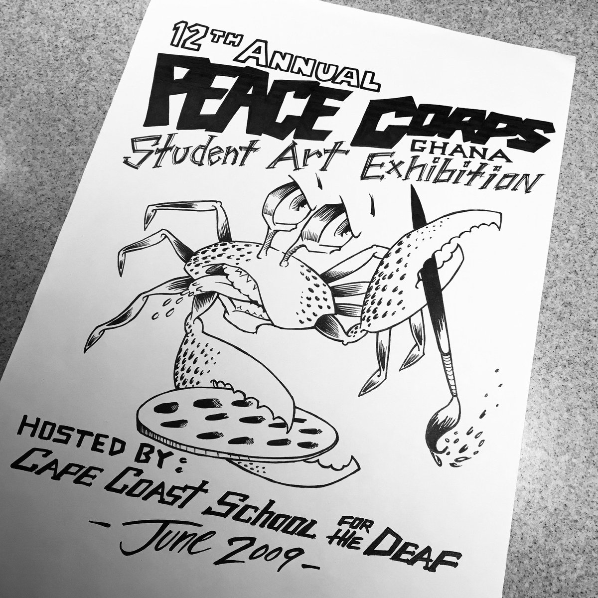 TimothySchommer's tweet photo. Ran short on time to do an “Umm... Dad...” drawing this week, but here’s a TBT from 2009 - T-shirt illustration for an art show at my school during my #peacecorps service. #capecoast #ghana #westafrica #rpcv https://t.co/m2l8YnKrMz