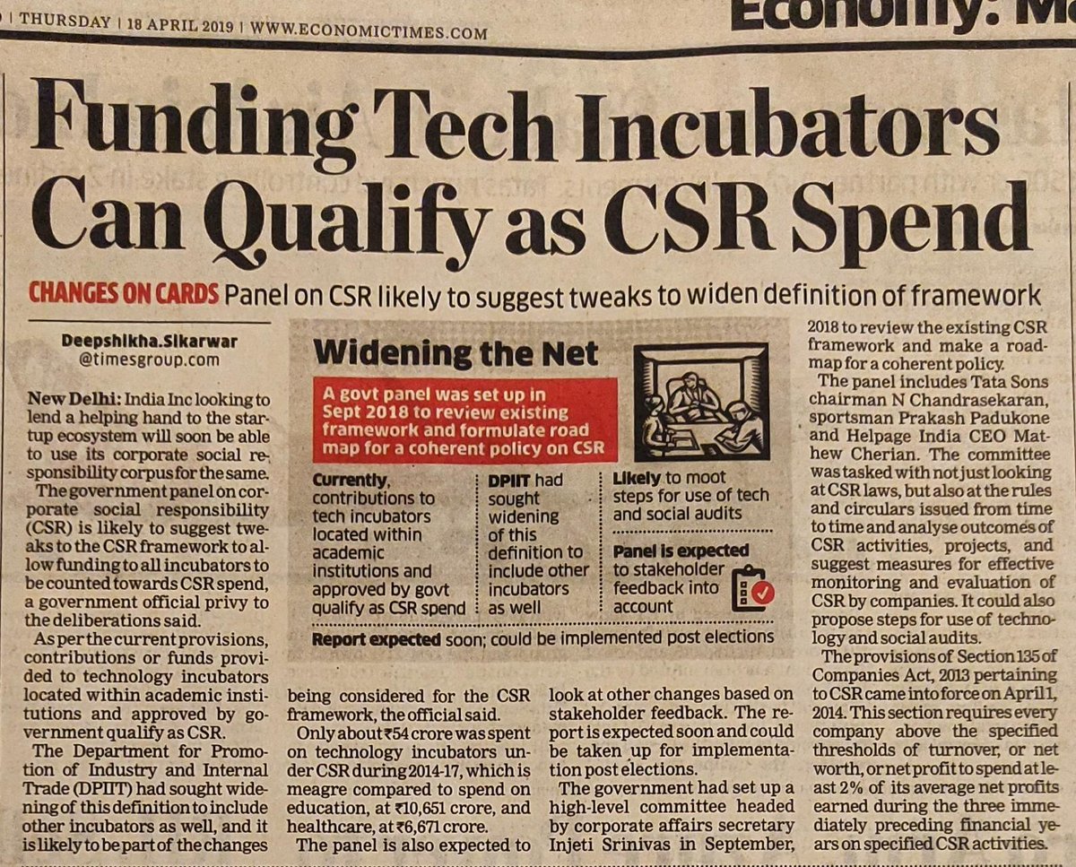 ICRISAT_LIBRARY's tweet photo. Funding #techincubators can qualify as #CSR spend
Government panel on CSR is likely to suggest tweaks to the #CSRframework to allow funding to all incubators to be counted towards #CSRspend
https://t.co/hpECZ7v5IZ
@ICRISAT @JoannaKP @kksharmahyd @AIPICRISAT @RICH_Hyd
@THubHyd https://t.co/ZS0uiuLRBD