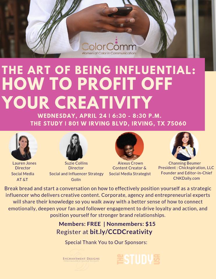 thestudyusa's tweet photo. Join us at The Study for #ColorCommDAL ‘The Art of Being Influential’ with #ColorCommDAL. We will explore the future of influencer + brand collaboration, what companies look for in influencers. Join us on Wednesday, 4/24 from 6:30-8:30 pm . RSVP today: https://t.co/tu8hqHEp0M https://t.co/0nl9aY1cJl