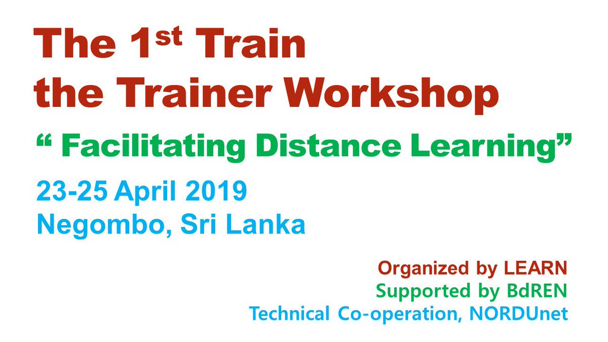 AsiaConnectNews's tweet photo. LEARN and BdREN collaborate to organize the workshop for a program of training the trainers, which is aimed at deploying a digital Conferencing Platform in Negombo, Sri Lanka on 23-25 April 2019. For more information: https://t.co/24O5S6OR7q
#AsiaConnect #LEARN #BdREN #NorduNET https://t.co/E9UECLCIr4