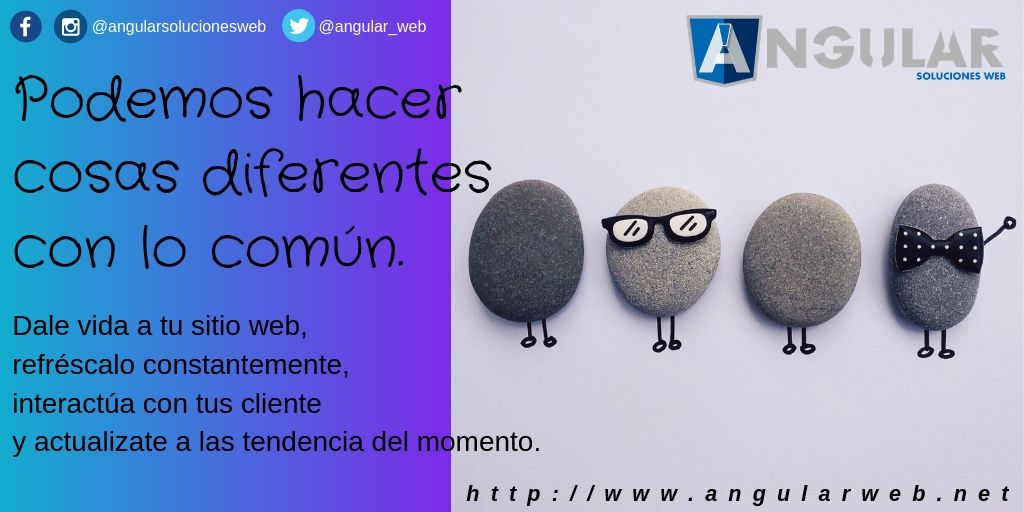 angular_web's tweet image. Diseño fresco, actual, atractivo, de la mano con las tendencias del momento, una imagen clara, directa y sencilla. Son muchas las características de un buen sitio web. Podemos actualizar y refrescar tu sitio web. Contactanos buff.ly/2NqbMlK