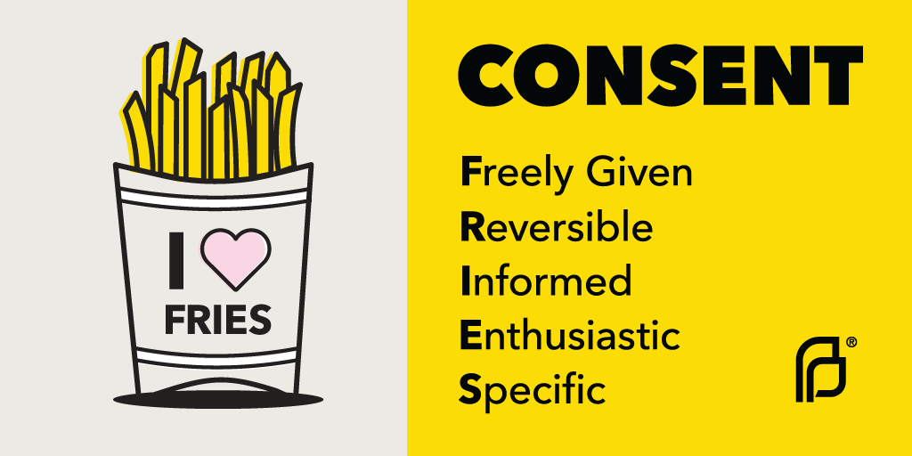PPFA's tweet photo. The “freely given” part of consent means that when you say yes to something sexual, you’re doing so without being pressured, coerced, or forced. Learn more about power and consent: https://t.co/bgYuYPasCf #SAAM https://t.co/RiDBUHmeMb