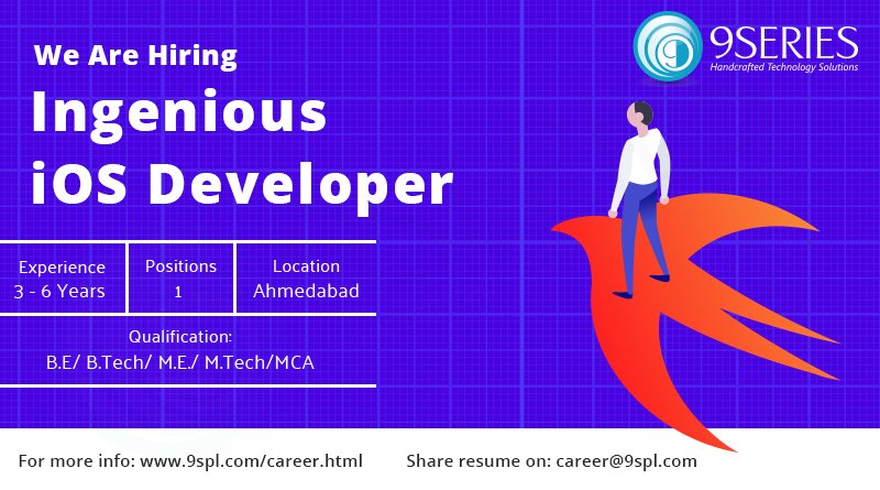 9seriesHR's tweet image. Looking for a #JobChange? Here we are calling out #iOSDevelopers!!
Getting bored of working on Saturday? Join the 5-day working company, we have an opening for iOS Developers.
Send your resume to career@9spl.com or give a quick call on +91 79 4892 3499.

#iOSDev #ITJobs