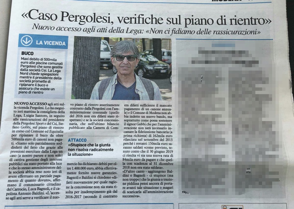 StefanoPrampol1's tweet photo. #Buongiorno #Modena 
Da @Carlino_Modena. Riteniamo opportuno dare spazio al caso piscine Pergolesi. Considerata la questione della massima importanza, doverosa a riguardo la massima chiarezza. Serve #trasparenza.
Andiamo avanti per #cambiare
#prampolinisindaco 
@LegaNordModena https://t.co/Usb6KhPUwF