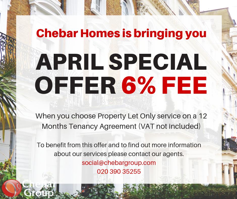 ChebarGroup's tweet image. Take advantage of our special offer this April and let Chebar Homes manage your property.

Get in touch to find out more:
✉️ social@chebargroup.com
☎️ 020 390 35255

#landlord #buytolet #propertymanagement
