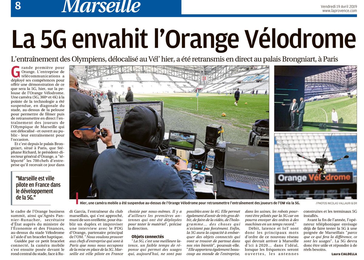 pchamassian's tweet image. ce matin dans @laprovence retour sur la prouesse technique réalisée hier à #Marseille à l’@orangevelodrome #5G