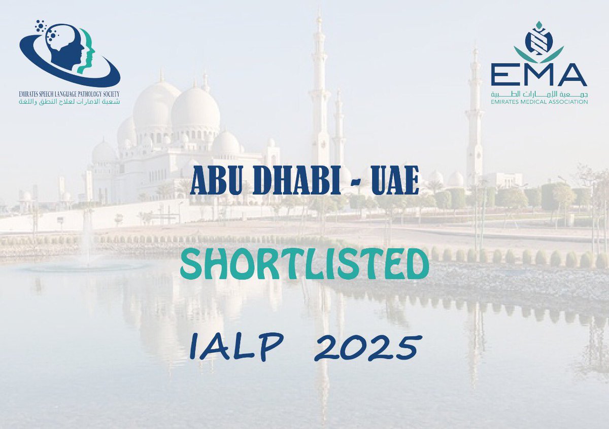 EmiratesSlp's tweet photo. ABU DHABI - UAE bid file to host the #IALP #Congress in 2025 has been shortlisted to be presented by #ESLPS at the general assembly in #Taipei for voting. #abudhabi #uae #speechpathology #speechtherapy https://t.co/bpDf95DJRJ