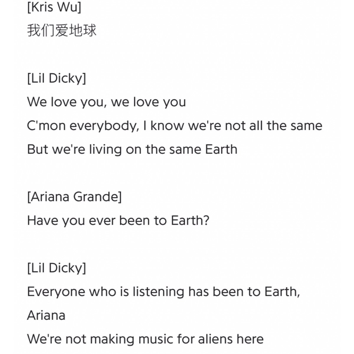 Justin Bieber Crew on Twitter: "(4) Here are the lyrics to “Earth” by Lil  Dicky featuring Justin Bieber and 30 other well-known artists:  https://t.co/NjTOcG8Xyr" / Twitter